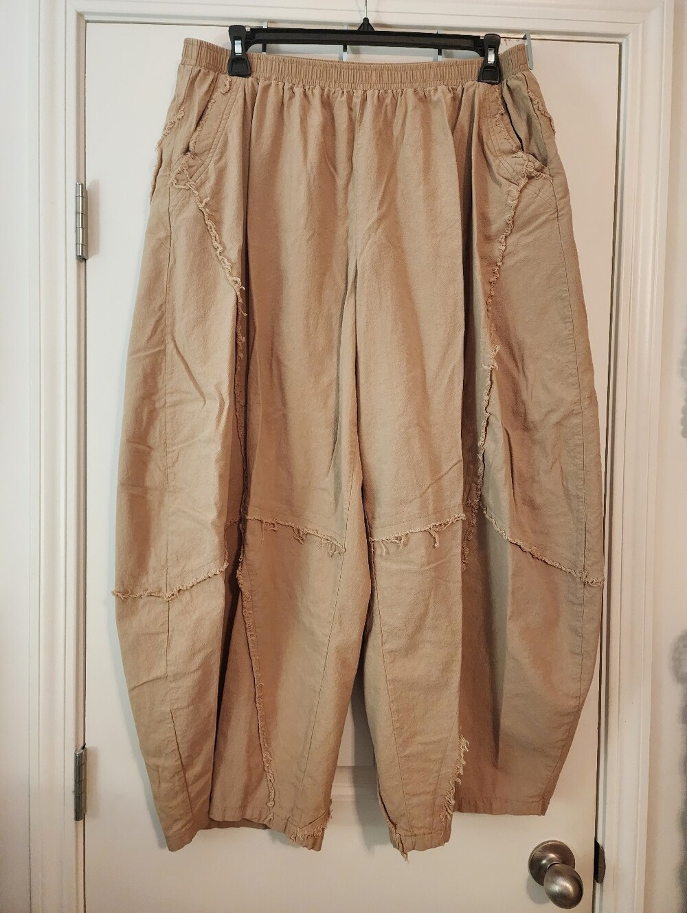 Tan Cotton Wide Leg Barrel Shaped Pants Elastic Waist 3X Neutral Boho Pull-On